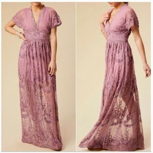 NWT Altar'd State Puprle Lilac Candy Mariska Lace Embroidered Maxi Dress Size S